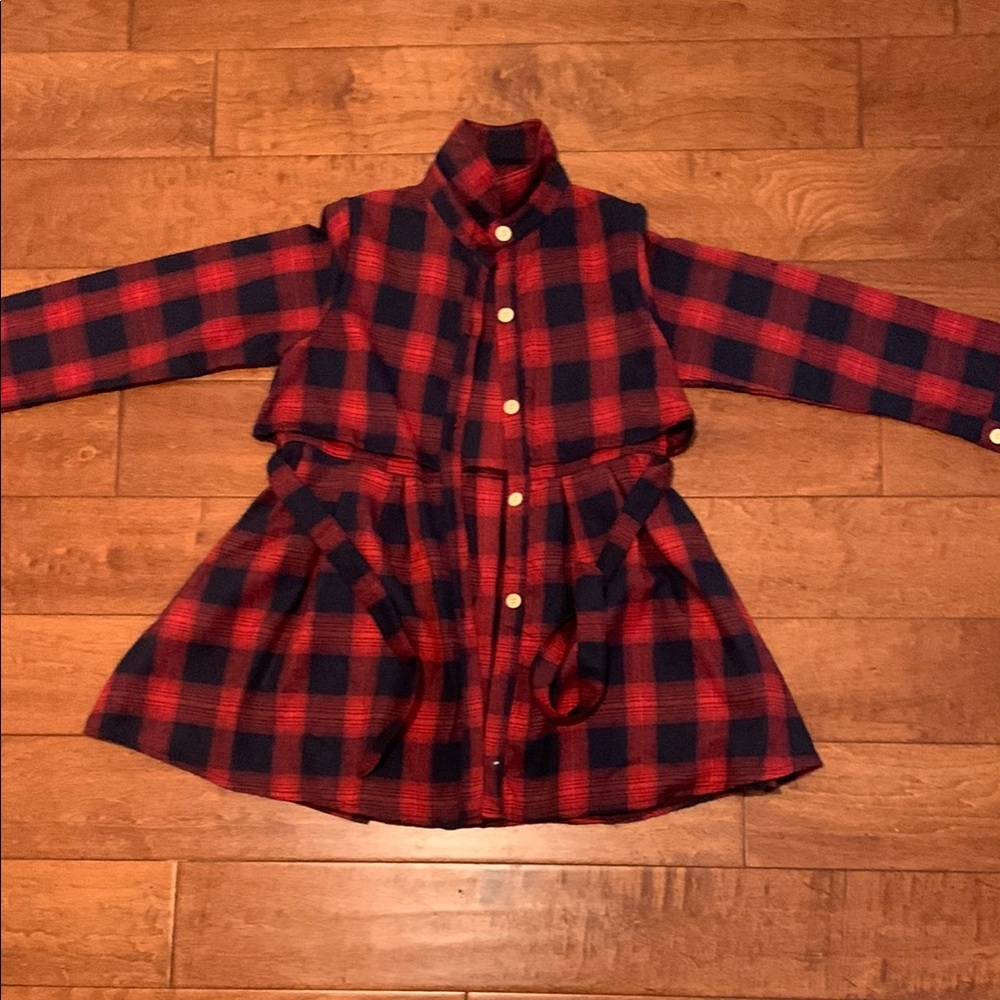 Red and Black Plaid Button-Up Flannel Dress (with a tie waist)